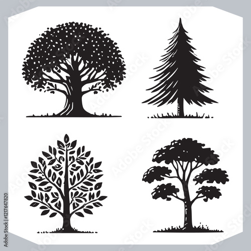 Obraz na płótnie Iconic Tree Silhouettes Set Versatile Black Vector Designs for Creative Project w salonie