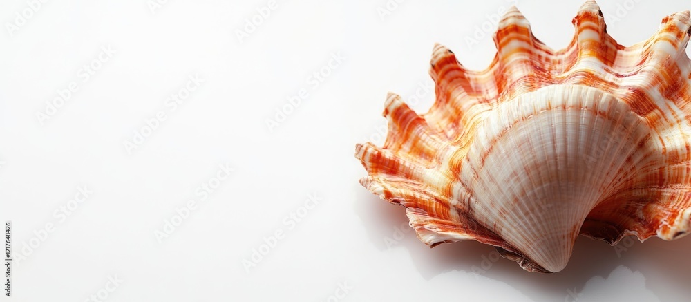 Exotic ocean cockle shell isolated on white background showcasing intricate patterns with ample space for text or design elements Exotic ocean cockle shell isolated on white background showcasing intricate patterns with ample space for text or design elements