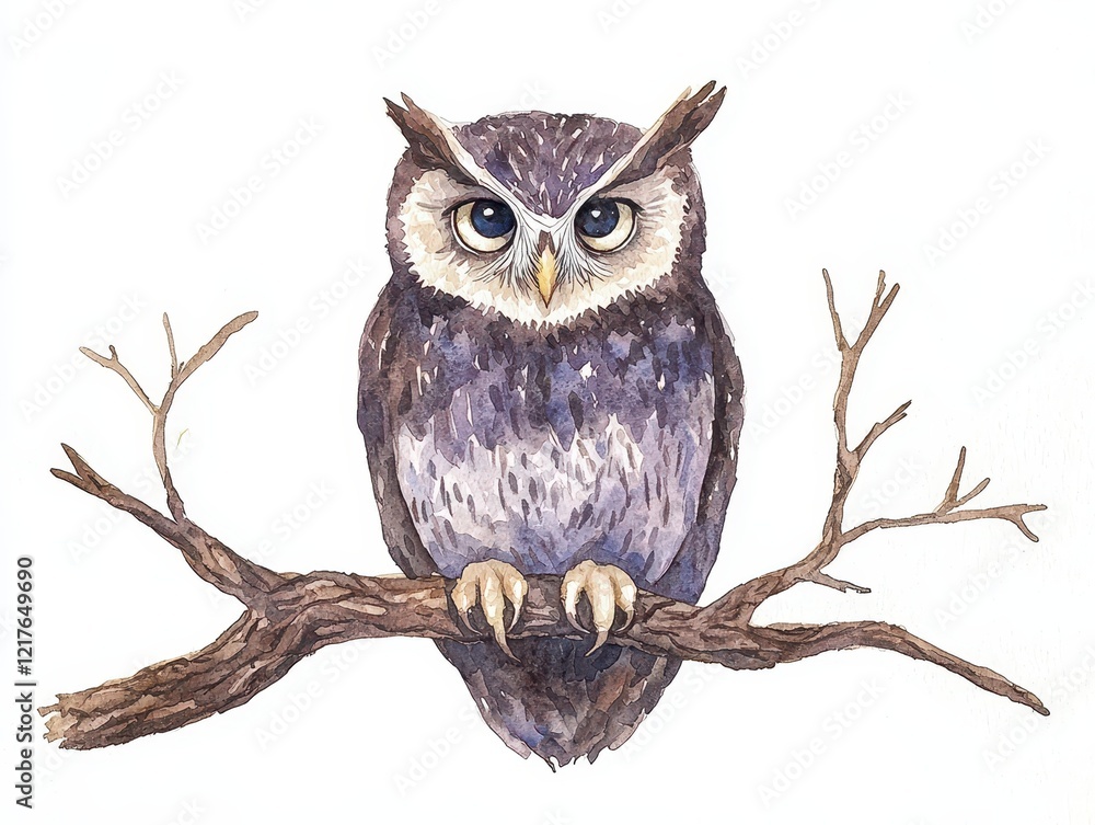 Fototapeta premium Majestic owl perched on branch forest setting wildlife art nature scene detailed view symbol of wisdom