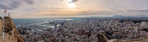 aerial view of Alicante, Spain at sunset 
