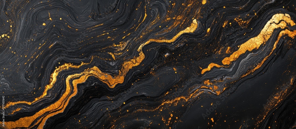 Fototapeta premium Elegant Black Gray and Gold Marble Ink Texture Background with Copyspace for Text Ideal for Luxury Designs and Modern Presentations