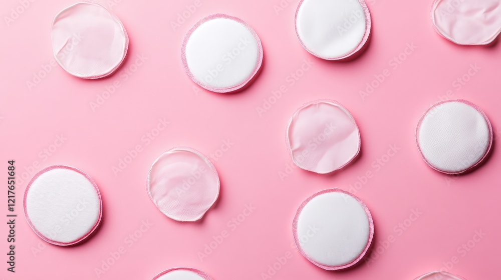 cotton pads and cosmetic wipes arranged on a pink background flat lay with copy space cotton pads and cosmetic wipes arranged on a pink background flat lay with copy space