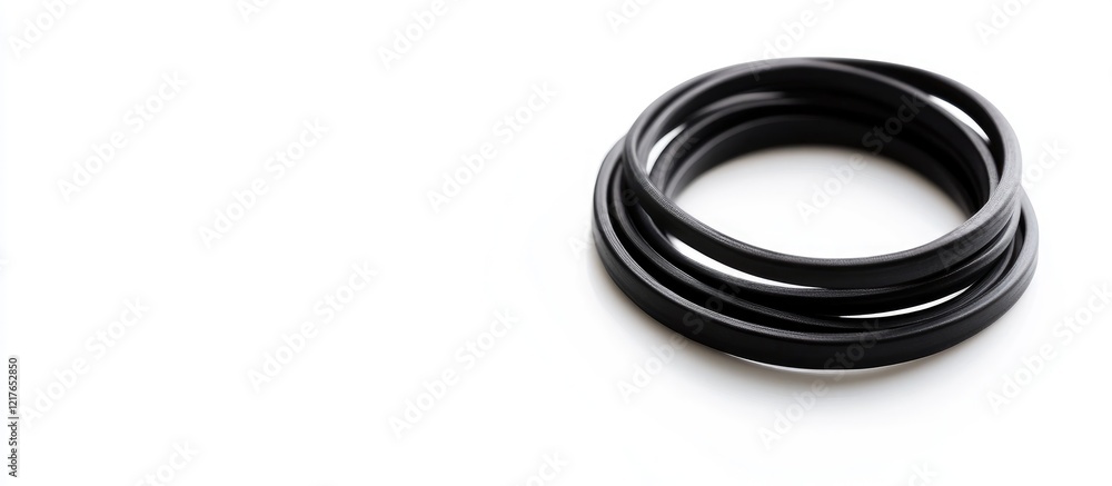 Naklejka premium Black rubber band coils on a white background creating ample copyspace for text or branding purposes ideal for versatile design use