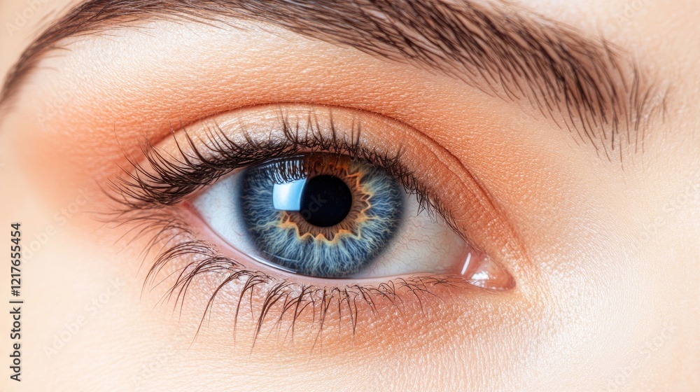 Close up of a female eye with striking blue sclera and rich brown iris showcasing intricate details and space for text or design elements Close up of a female eye with striking blue sclera and rich brown iris showcasing intricate details and space for text or design elements