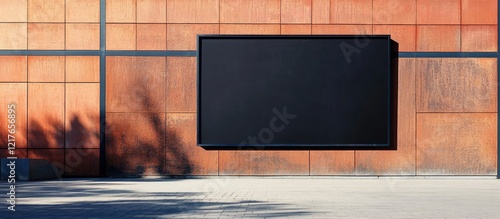 Black Billboard Mockup for Advertising Marketing Featuring Copyspace on a Wall with Shadows and Textured Background photo