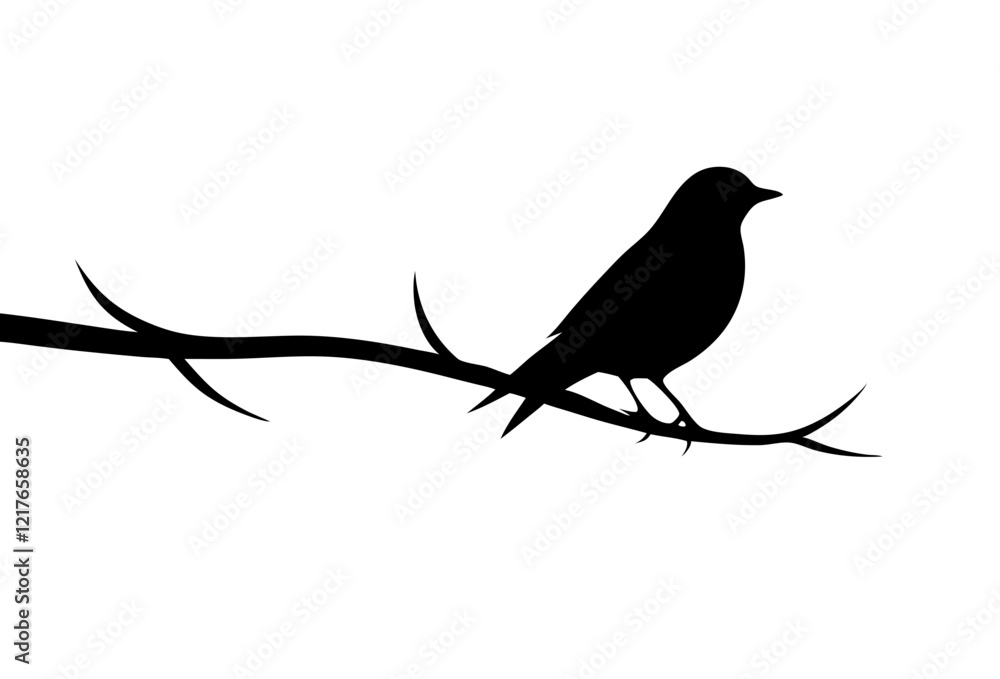 Fototapeta premium Bird black silhouette vector, bird on a brunch Simple silhouette Design vector icon with white background. Wild Animal Vector. Bird Vector 