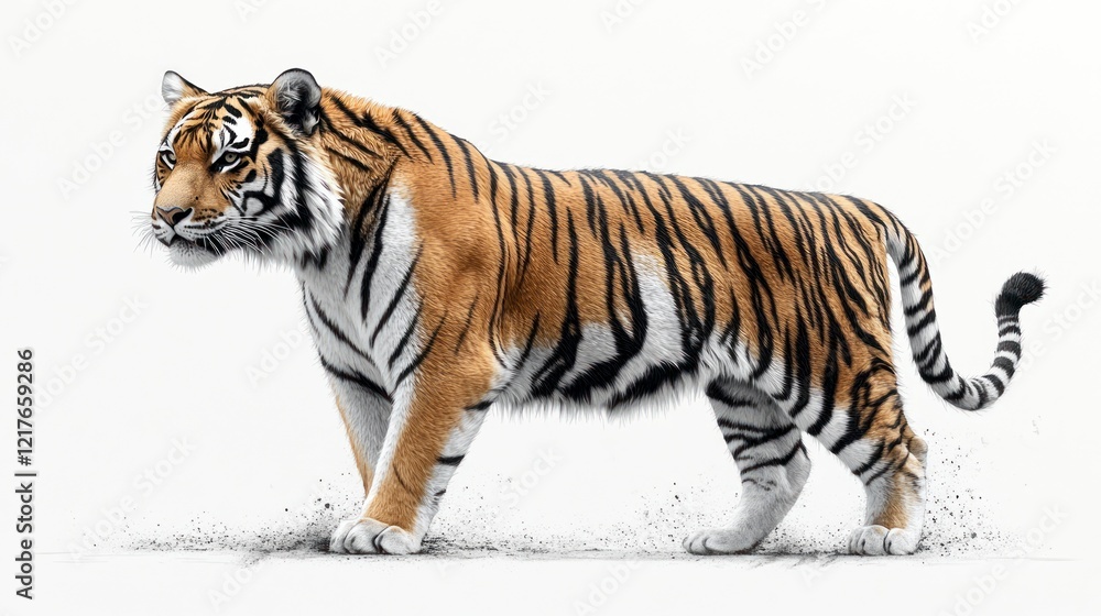 Obraz premium Majestic tiger walking on white background.