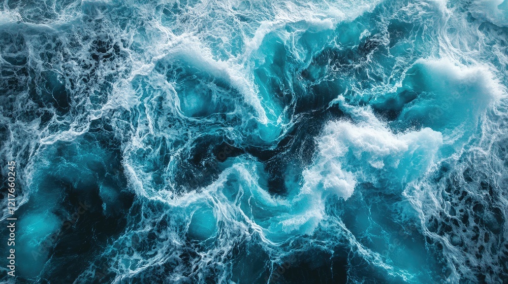 Stunning aerial perspective of dynamic ocean waves creating intricate patterns in vibrant turquoise water Stunning aerial perspective of dynamic ocean waves creating intricate patterns in vibrant turquoise water