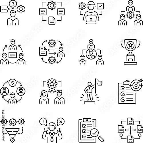 Bundle of Business Management Linear Icons 

