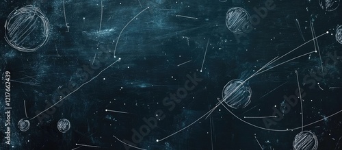 Chalkboard background with erased chalk marks and celestial drawings ideal for educational or creative text overlay.