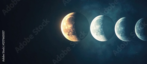 Phases of the Moon Sequence with Copy Space for Text on Dark Background photo