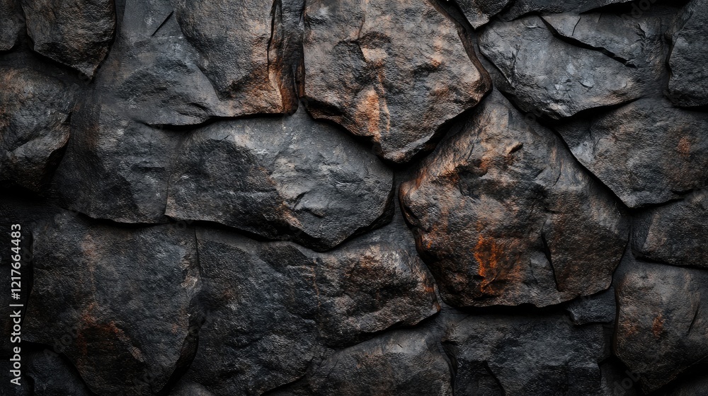 Textured dark stone wall background with irregular rock arrangement ideal for architecture or design projects Copy Space Textured dark stone wall background with irregular rock arrangement ideal for architecture or design projects Copy Space