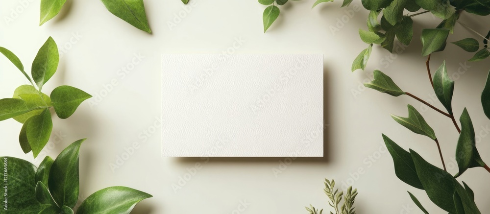 Blank Business Card Mockup Surrounded by Fresh Greenery Ideal for Branding and Personalized Design with Ample Copyspace for Custom Text Blank Business Card Mockup Surrounded by Fresh Greenery Ideal for Branding and Personalized Design with Ample Copyspace for Custom Text