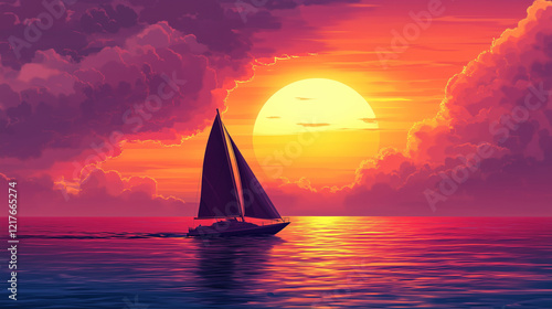 Sailboat Silhouetted Against a Vibrant Ocean Sunset – Serene Seascape Photography