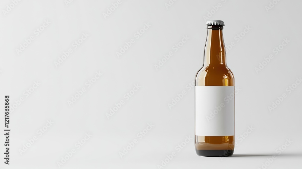 Chilled Amber Beer Bottle with Blank Label for Customization on Minimalist Background Chilled Amber Beer Bottle with Blank Label for Customization on Minimalist Background