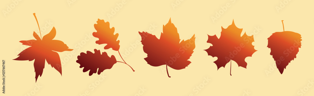 Collection of autumn leaves in flat style. Autumn season decor. Leaf design for cover, poster, card, wallpaper, lantern, banner. Collection of autumn leaves in flat style. Autumn season decor. Leaf design for cover, poster, card, wallpaper, lantern, banner.
