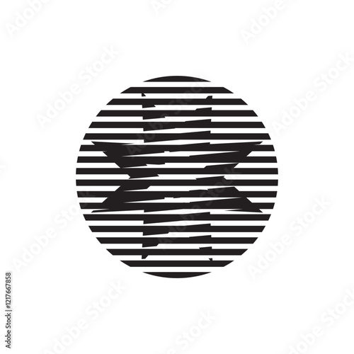 Eight-pointed star cut into a circle. Linear style icon, optical illusion, sign or logo for your website or business.