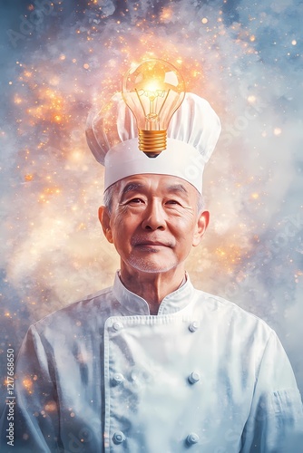 Wallpaper Mural Creative cook with a burning light bulb symbolizing culinary innovation. Torontodigital.ca