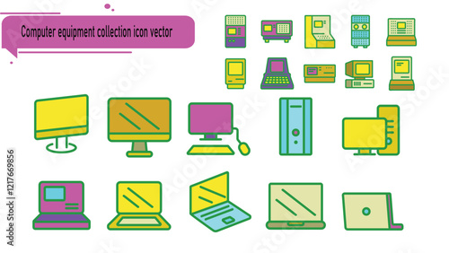 Computer equipment collection icon vector