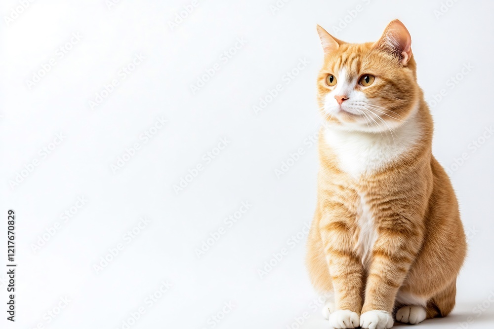 Orange tabby cat sitting, studio shot, white background, pet portrait Orange tabby cat sitting, studio shot, white background, pet portrait