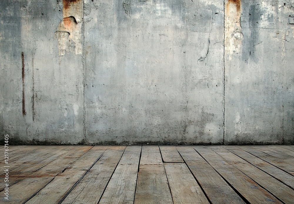 A blank concrete wall in an industrial loft with wooden floors, showcasing the raw beauty of urban textures and light from the windows. A blank concrete wall in an industrial loft with wooden floors, showcasing the raw beauty of urban textures and light from the windows.