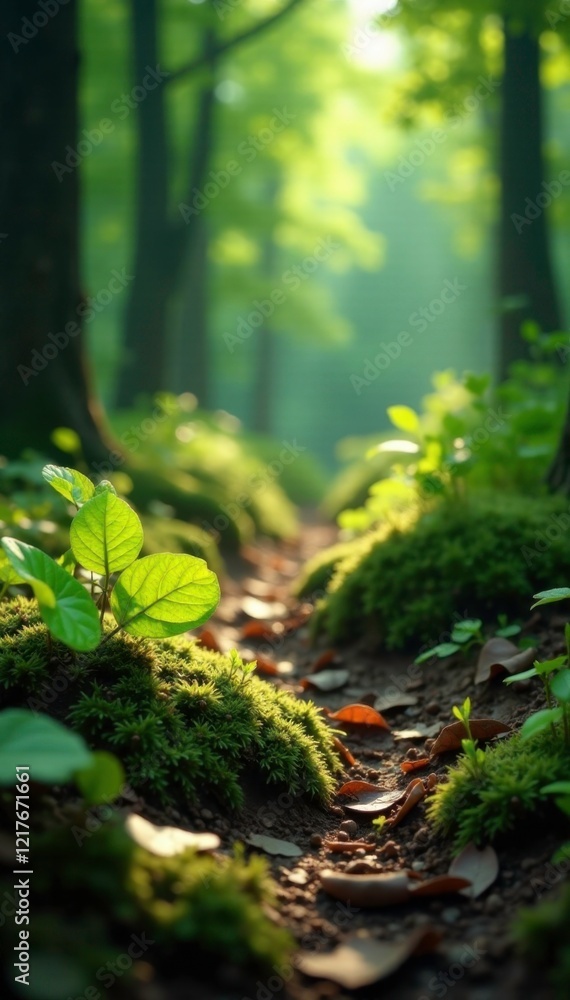 Forest surface with soft downy leaves and twigs, plants, forest floor Forest surface with soft downy leaves and twigs, plants, forest floor