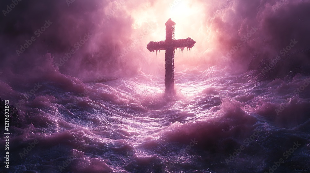 Fototapeta premium Cross Illuminated in the Stillness of the Night