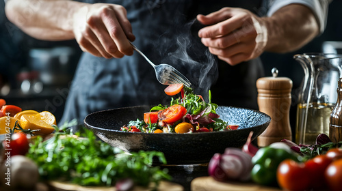 Fotografija Delicious gourmet meal presentation in luxury restaurant with intricate plating