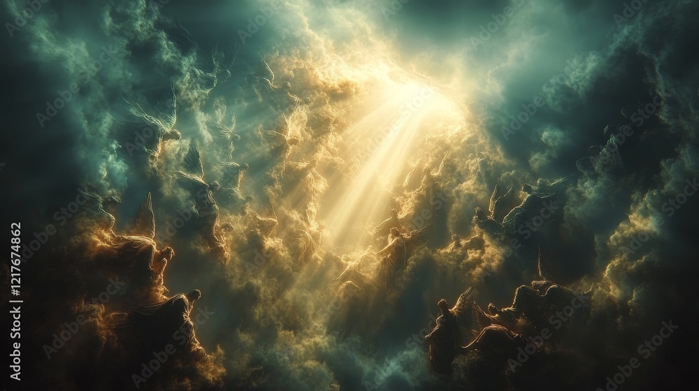 Obraz premium Heavenly Angels Ascending Through Divine Light
