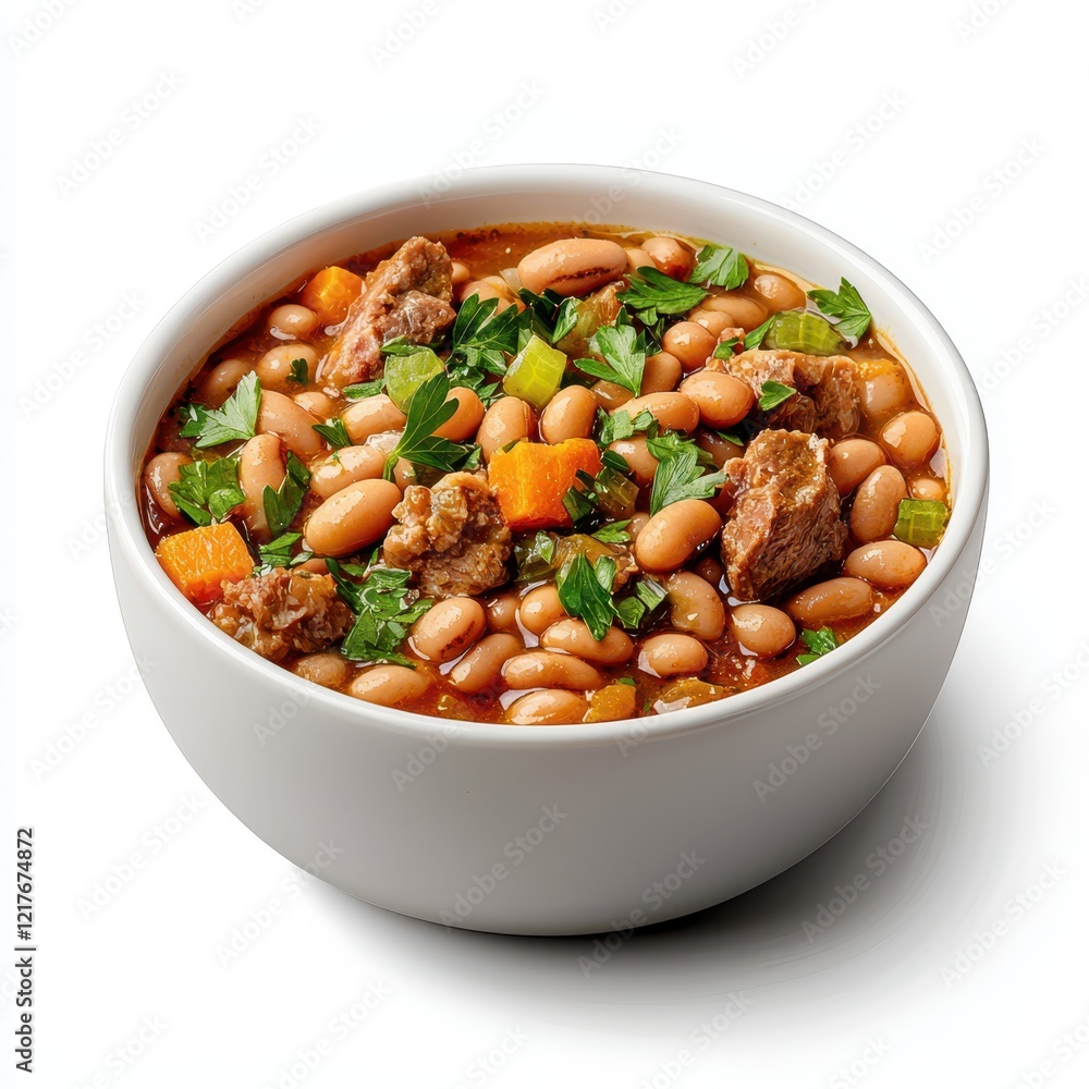 Hearty bean and meat soup recipe kitchen food photography cozy home top-down view comfort cooking Hearty bean and meat soup recipe kitchen food photography cozy home top-down view comfort cooking