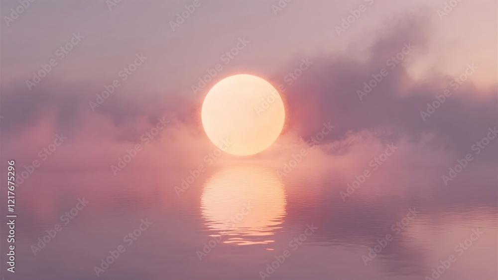 Serene Sunrise Over Calm Waters with Misty Clouds Serene Sunrise Over Calm Waters with Misty Clouds