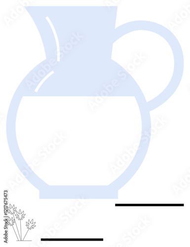 Transparent blue pitcher with curved handle, minimal floral design in corner, and clean horizontal dividers. Ideal for homeware concepts, fluidity, balance, simplicity, decor, mindfulness abstract