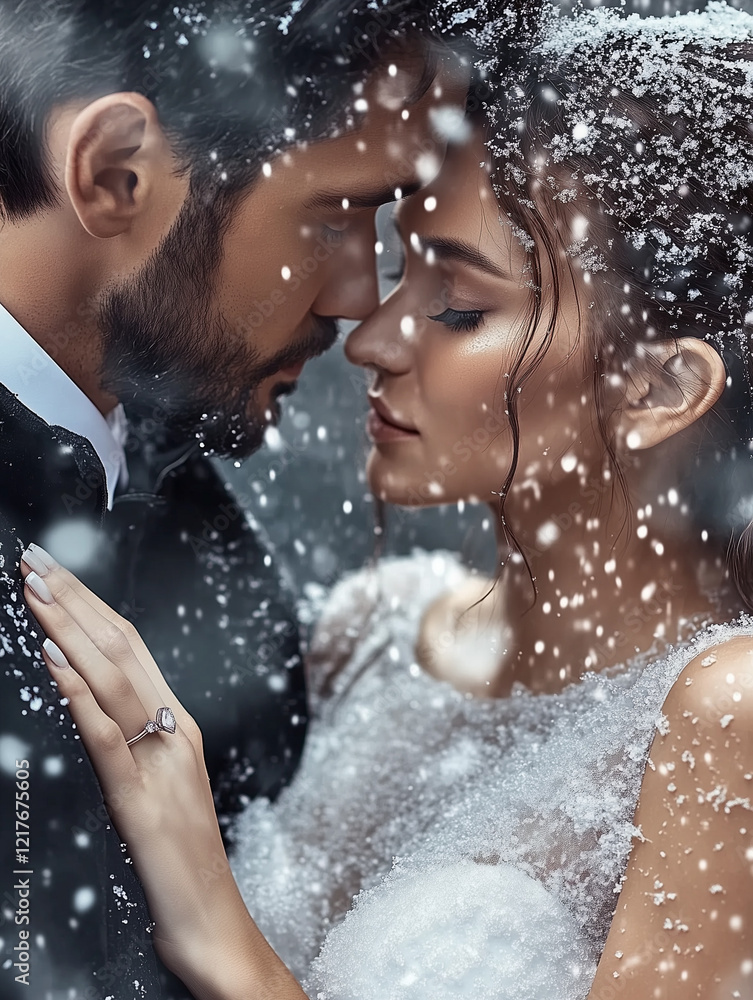 Obraz premium Engaged Couple in a Velvet Winter Scene