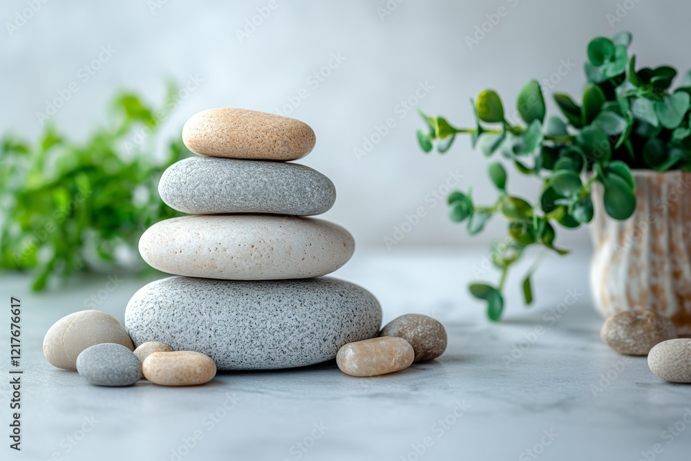 Serene Stacked Stones Greenery A Peaceful Zen Spa Scene Serene Stacked Stones Greenery A Peaceful Zen Spa Scene