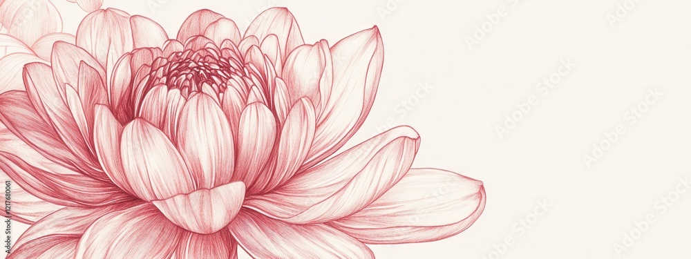 Elegant Red Dahlia Flower Drawing Botanical Illustration Detailed Pencil Sketch Floral Design