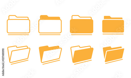 Set of Yellow Folder Icons - Minimalist File Management Design in Vector Format