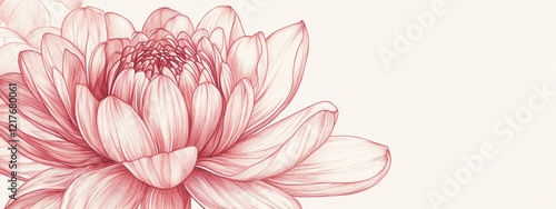 Obraz na płótnie Elegant Red Dahlia Flower Drawing Botanical Illustration Detailed Pencil Sketch Floral Design w salonie
