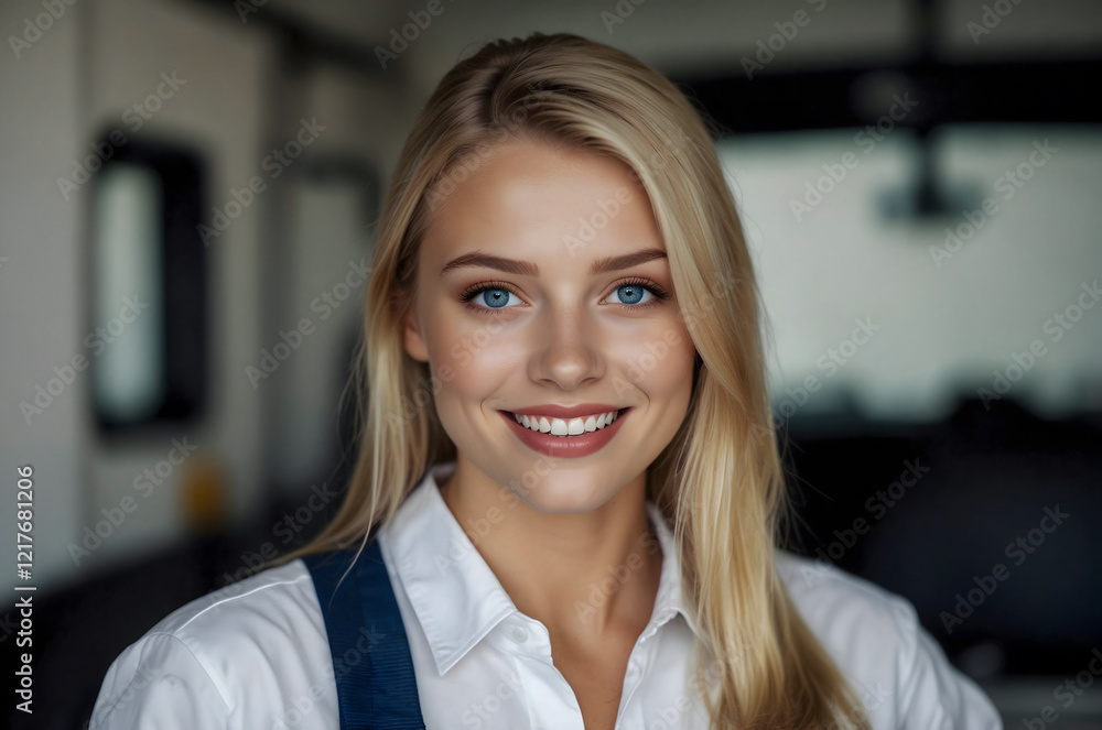 Portrait of a young female Car mechanic in the workplace. Portrait of a young female Car mechanic in the workplace.