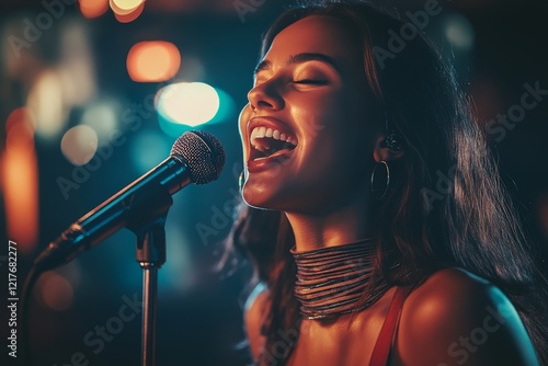 Singer performing passionately on stage during a lively night at a music venue