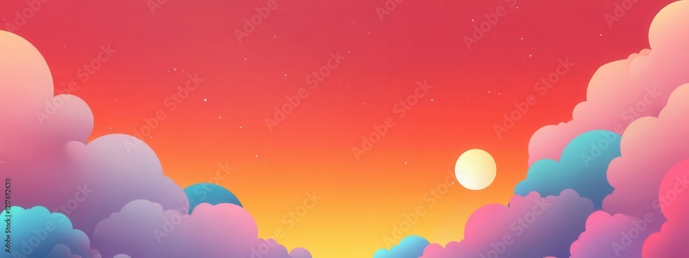 Vibrant Sunset Sky with Colorful Cloudscape Gradient Hues Moon Stars Background Illustration Vibrant Sunset Sky with Colorful Cloudscape Gradient Hues Moon Stars Background Illustration