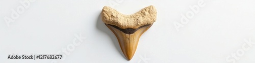 Fossilized tooth with sharp point on white background, bone, teeth photo