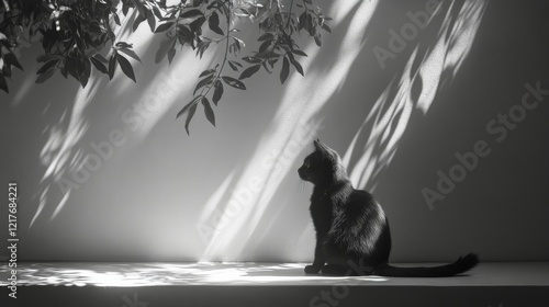 Cat sitting silently by the window in a dimly lit room during the evening hours