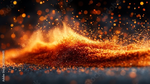 Spicy red chilies creating an explosion of flavor in a dark kitchen setting a...