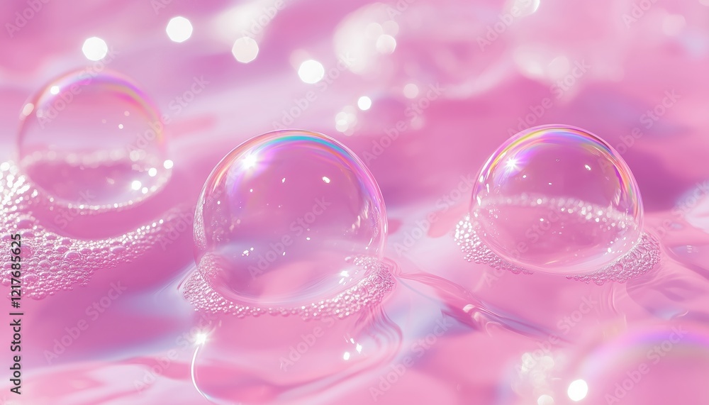 Glossy Translucent Serum Gel Drops On Pink Water: A Luxurious Hydrating Face Purifier With Collagen And Hyaluronic Acid For A Magical Glass-Like Effect. Glossy Translucent Serum Gel Drops On Pink Water: A Luxurious Hydrating Face Purifier With Collagen And Hyaluronic Acid For A Magical Glass-Like Effect.