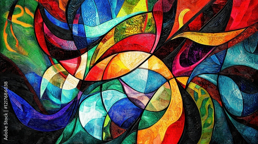 A colorful abstract painting with a lot of different shapes and colors A colorful abstract painting with a lot of different shapes and colors
