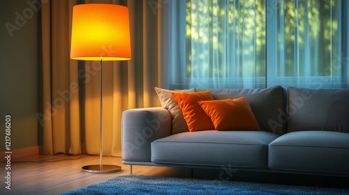 Cozy living room with warm lighting and plants in a serene environment during...