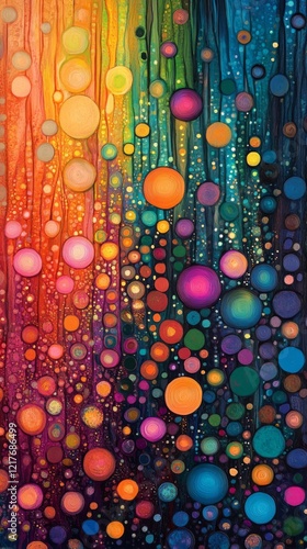 Colorful abstract background with vibrant circles and glowing orbs in a cosmi...