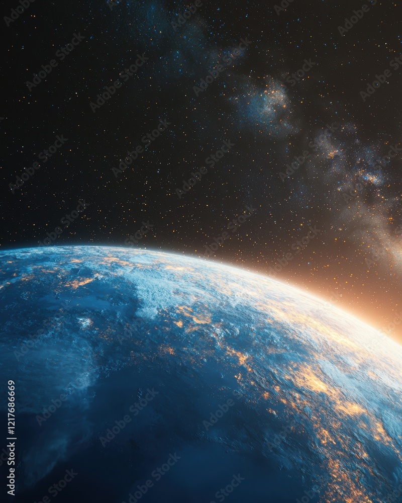 Fototapeta premium Stunning cinematic view of a distant exoplanet's glowing atmosphere space digital art cosmic environment aesthetic perspective