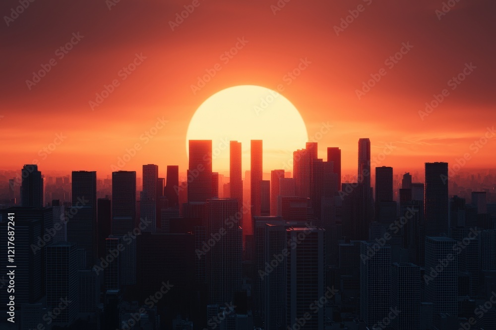 Fototapeta premium Majestic Sunset Over a Modern Urban Skyline with Silhouetted Buildings