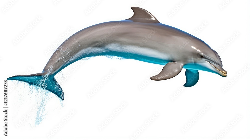 Bottlenose Dolphin Leaping Full-Length. Aquatic Mammal of Central America, Honduras. Cut-Out Image of Adult Cetacean Animal Bottlenose Dolphin Leaping Full-Length. Aquatic Mammal of Central America, Honduras. Cut-Out Image of Adult Cetacean Animal